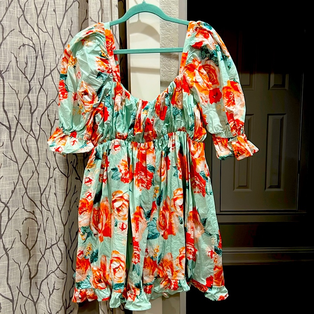 Buddy Love mini dress. Orange floral print